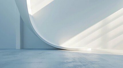 Poster - Wide angle view of a spacious, minimalist interior with elegant curved architecture