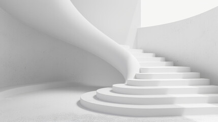 Aufkleber - Abstract image showcasing a minimalist white spiral staircase with smooth curves in a contemporary space