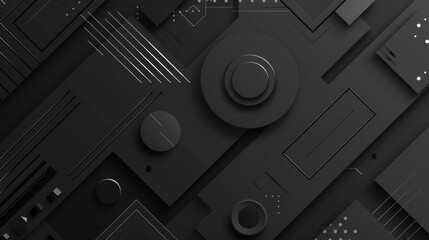 Poster - minimalist design: modern 3d black geometric shapes pattern in digital art