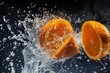 citrus explosion vibrant oranges bursting with juicy splash and water droplets highspeed photography