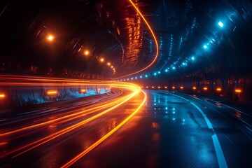 Poster - eye-catching image of a bright orange-lit tunnel with strong dynamic lines suggesting swift movement