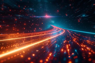 Poster - Digital artwork of red and blue light streams creating a dynamic sense of motion in a space-like backdrop