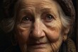 Conceptual dark portrait of old woman. Problems with skin and wrinkles. Great details of the aging skin. AI generated