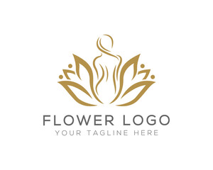 Abstract lotus flower with women beauty spa salon, cosmetics and fashion brand identity logo.