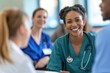 Diversity hospital staff talk nurse stethoscope cooperation.