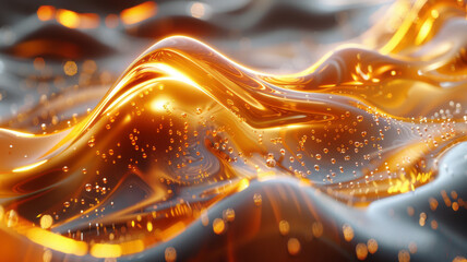 Poster - Fluid waves crafted from glassy materials, reflecting light and innovation in material science,