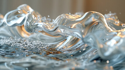 Wall Mural - Fluid waves crafted from glassy materials, reflecting light and innovation in material science,