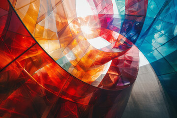 Poster - Create an abstract scene where dynamic shapes seem to explode outward from a central point, evoking a feeling of expansion and movement, utilizing bold, contrasting colors,