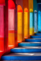 Poster - Create a dynamic abstract scene with intersecting lines and angles that give the impression of continuous movement, employing primary colors,