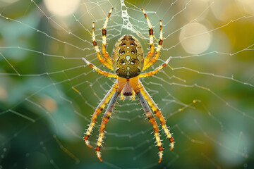 Poster - An orb-weaver spider in the center of its web, waiting patiently for prey,
