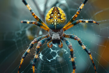 Poster - An orb-weaver spider in the center of its web, waiting patiently for prey,