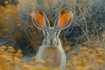 Poster - An antelope jackrabbit, its large ears radiating heat, alert for signs of danger,