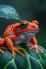 Poster - A Tomato Frog in Madagascar, its bright red skin a warning to predators,