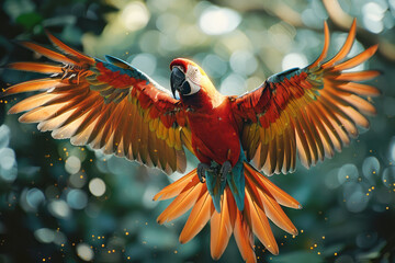 Aufkleber - A St. Lucia parrot, vibrant and colorful, flitting through the tree canopies of its island home.