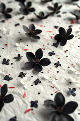 Aufkleber - A sparse arrangement of small, black geometric shapes scattered across a white background like stars in the sky,