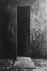 Aufkleber - A single, elongated rectangle stretched across a horizontal canvas, shaded from black to grey,