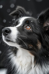 Poster - A Shetland sheepdog patiently posing for a family photo, its expression wise and gentle,