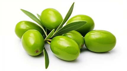 Poster - Green olives with leaves isolated white background.