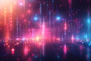 Poster - This captivating image simulates rainfall with cascading lights and colors, symbolizing connectivity in a digital, abstract format
