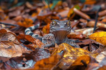 Poster - A Satanic Leaf-Tailed Gecko blending perfectly with the dead leaves of Madagascar's forest floor.