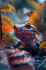 Poster - A salamander slinking through wet undergrowth, its vibrant skin a splash of color,