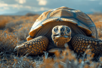 Poster - A Ploughshare tortoise sunning itself in Madagascar, its highly prized shell its biggest threat,