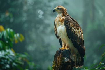 Poster - A Philippine eagle perched majestically in the canopy, overseeing its rainforest kingdom,