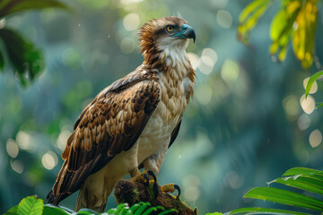 Poster - A Philippine eagle perched majestically in the canopy, overseeing its rainforest kingdom,