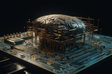 Poster - Artificial intelligence science concept with technological AI brain on the circuit board.