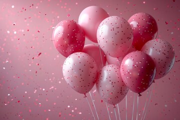 Poster - Soft pink balloons with golden confetti floating gently, suggesting celebration and elegance