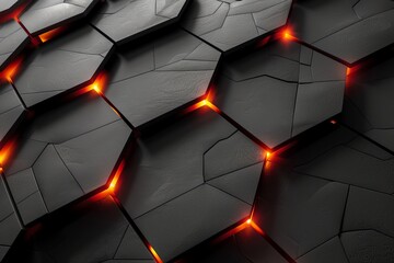 Poster - An abstract design of textured surface with radiant red lines illuminating the dark cracked pattern