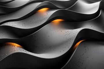 Poster - A mesmerizing wave pattern with a monochromatic scheme highlighted by subtle orange lights reflecting a tranquil yet energizing mood