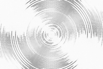 Aufkleber - Radial halftone gradient background. Dotted concentric texture with fading effect. Black and white circle shade wallpaper. Grunge rough vector. Monochrome backdrop