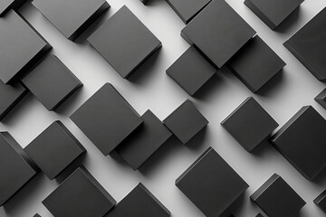Poster - A layout of asymmetric black blocks on a white background, creating a balanced yet unexpected pattern,