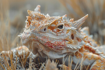 A horned lizard shooting blood from its eyes as a defense mechanism against predators,