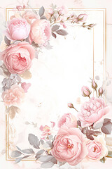 Sticker - A pink background frame with a white frame and pink flowers. The flowers are roses and there are also some daisies