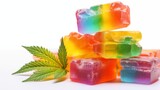 Fototapeta  - Medical cannabis CBD-infused rainbow gummy candy edibles transparent png background.