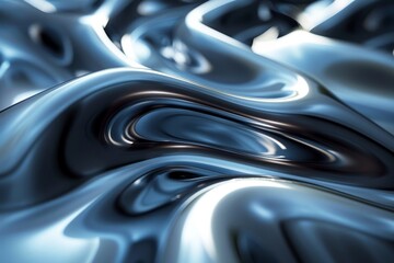 Poster - This image presents an abstract fluid art masterpiece with a remarkable 3D effect in silver tones