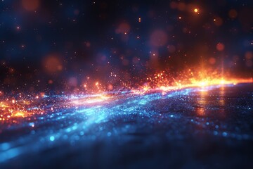 Poster - Dynamic light trails in a spectrum of colors give the sense of high speed and energy along a curved trajectory