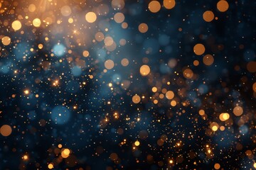 Poster - A stunning visual of blue particles scattered with golden bokeh, creating an abstract dreamspace