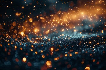 Poster - The image captures a mesmerizing display of glowing bokeh lights and particles, resembling a festive firework or a cosmic space event