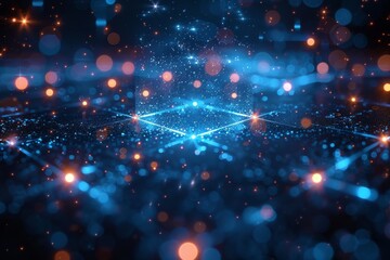 Poster - A dynamic network of connections represented by sparkling blue particles, suggesting concepts like connectivity and digital universe