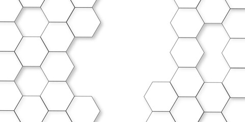 Wall Mural - Abstract white background with hexagon and hexagonal background. Luxury white pattern with hexagons. abstract 3d hexagonal background with shadow. 3D futuristic abstract honeycomb mosaic background.