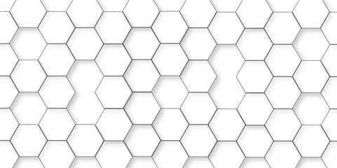 Wall Mural - Abstract white background with hexagon and hexagonal background. Luxury white pattern with hexagons. abstract 3d hexagonal background with shadow. 3D futuristic abstract honeycomb mosaic background.