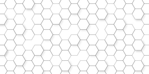 Wall Mural - Abstract white background with hexagon and hexagonal background. Luxury white pattern with hexagons. abstract 3d hexagonal background with shadow. 3D futuristic abstract honeycomb mosaic background.