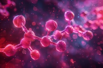 Poster - A vibrant abstract image of pink molecular structures in a floating state, suggesting themes of health, biology, and the micro-world