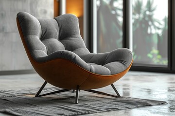 Poster - A cozy and stylish mid-century modern armchair invites relaxation in a contemporary room with abundant natural light