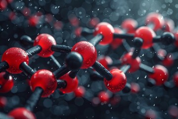 Poster - A vivid depiction of red and black molecular structures, suggesting chemical reactions or bonds within a scientific setting