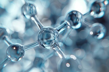 Poster - A crystal-clear 3D molecular design rendered in blue hues representing clarity and scientific structure on a light background