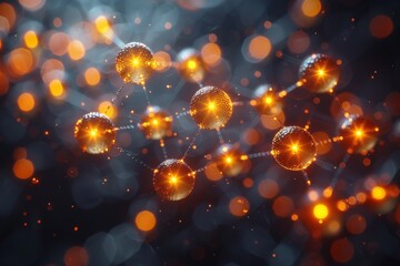 Poster - The image showcases glowing orange molecular structures with a dark background, exemplifying illumination and energy at a micro level